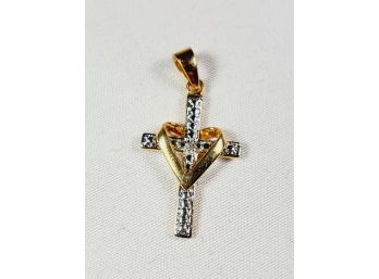 Gold Over Sterling Heart And Cross Pendant