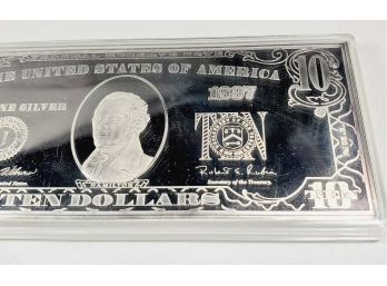 **4 Oz** .999 Silver Bar In Shape Of $10 Dollar Bill (in Plastic Case)