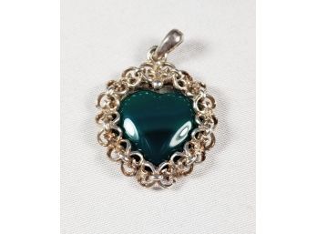 Sterling Silver Green Heart Pendant