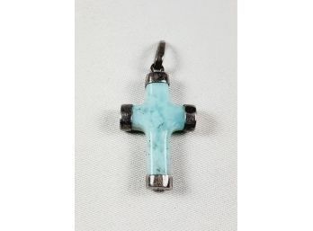 Sterling Silver Blue Stone Cross Pendant