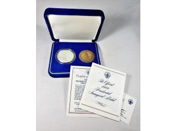 George Bush Silver Coin & D Medal Set With Cert. And Mint Box (0ne Oz .999)