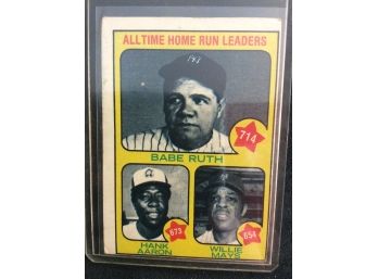 1973 Topps All Time Home Run Leaders Card #1 Ruth Aaron And Mays