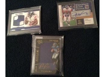 3 New York Giants Autograph, Relic Numbered Cards