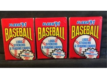 1991 Fleer Baseball Card Wax Packs Lot Of 3