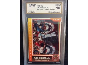 1995 Star Cards Cal Ripken Jr Graded Gen Mint 10 Card #65