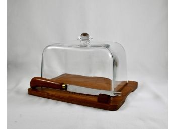 Vintage Mid Century Modern Karl Holmberg Teak Cheese Dish With Knife