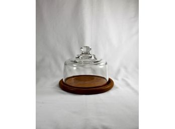 Vintage Domed Cheese Dish With Teakwood Base