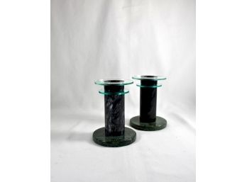 Milano Series Postmodern Marble & Acrylic 1980s Candle Holders - Set Of 2