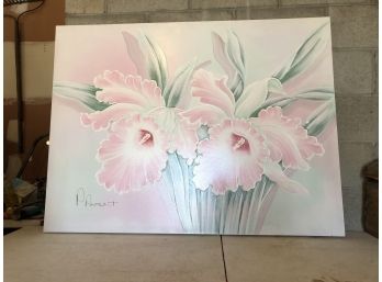 HUGE Signed Floral Canvas Painting By P. Pinault