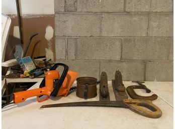 Group Of Hand Tools With Hedge Trimmer