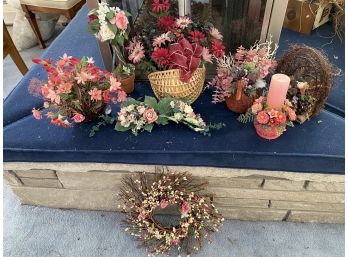 Artificial Flower Arrangements And Bird Lot