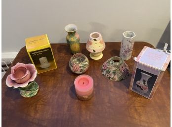 Collection Of Vintage Floral Vases And Candleholders