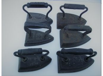 Lot Of 6 Antique Cast Iron Sad Irons