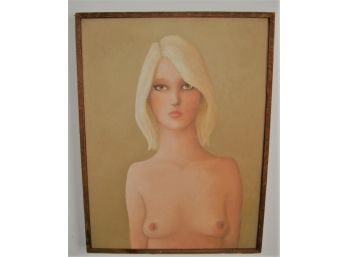 Beautiful Vintage 1976 Female Blonde Nude Oil On Canvas Painting