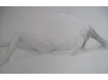 Lounging Full Body Long Hair Female Nude 'LORI' Graphite Drawing 18x24'