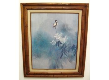 1978 David Lee Hummingbird Lithograph In Nice Bamboo Style Frame