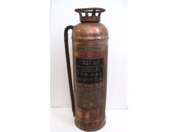 Vintage Copper 2 1/2 Gallon Fire Extinguisher First Aid W.D Allen MFG Co Chicago