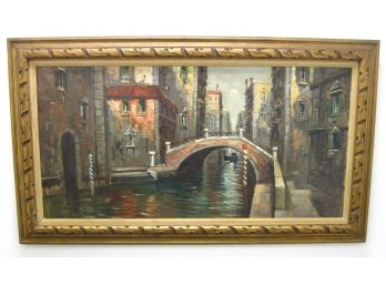 Listed Artist Antonio DeVity  (1901-1993) Large Original Venice Canal Scene Oil Painting