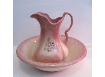 Vintage Ironstone Pink Water Pitcher & Was Basin Bowl Set