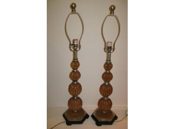 Pair Mid Century Acorn Lamps