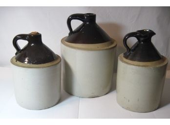 Group Of 3 Antique Stoneware Whiskey Jugs