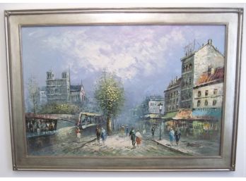 Large Impressionist Paris Street Scene Oil Painting Signed Burnett