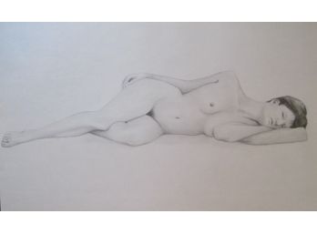 Stunning Lounging Full Body Female Nude 'LISA' Graphite Drawing 18x24'