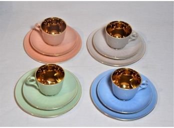 Vintage Mid Century Figgjo Flint Norway Mixed Pastel Demitasse Cups Sauces & Desert Plates