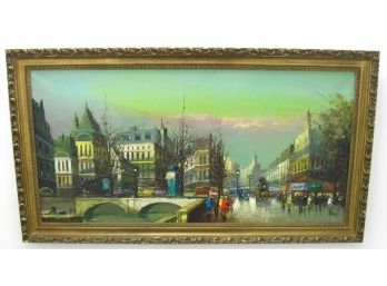 Amazing Impressionist Cityscape Street Scene Signed Oil Painting 53'x29'