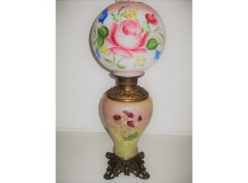 Beautiful Antique Victorian Gone With The Wind Hand Painted Parlor Oil Lamp