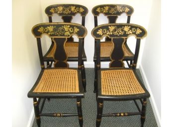 Set Of 4 Hitchcock Style Signed Stenciled Cane Seat Chairs