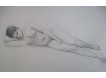 Lounging Full Body African American Female Nude  Graphite Drawing 18x24'