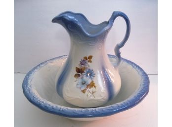 Vintage Ironstone Blue Water Pitcher & Was Basin Bowl Set