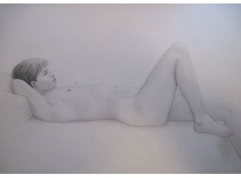 Lounging Full Body  Female Nude 'ABBY' Graphite Drawing 18x24'