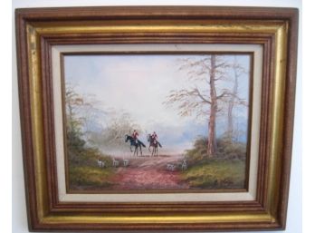 Well Done Fox Hunt Oil On Canvas Painting Signed B Phelps