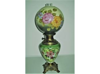 Stunning Antique Victorian Gone With The Wind Hand Painted Parlor Oil Lamp