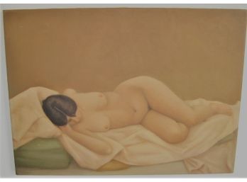 Beautiful Vintage Reclining Full Nude Female Oil On Canvas Painting Signed Nicholson