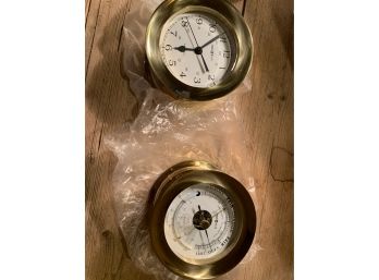 Ships Bell Clock And Barometer Thermometer