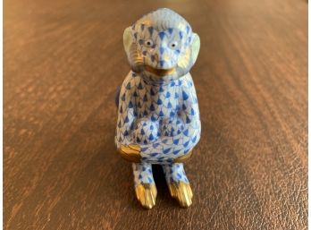 Herend Blue Monkey With Folded Arms Figurine