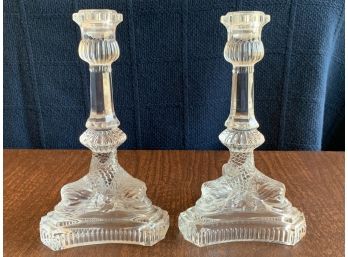 Pair Of Tiffany & Co. Crystal Dolphin Koi Fish Candlesticks