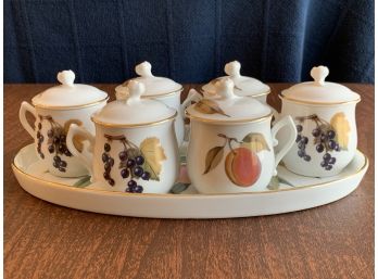 Royal Worcester Pot De Creme (6) With Tray