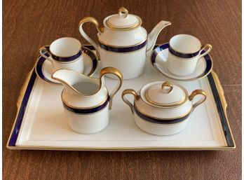 Pristine Richard Ginori, Italian Tea Service For 2.  Navy And 14K Gold Porcelain