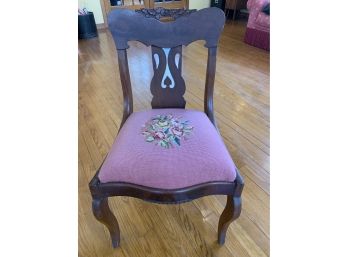 Antique Carved Chair With Needlepoint Seat