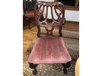 Eight Traditional Carved Dining Chairs (8) In Rosy Fabric