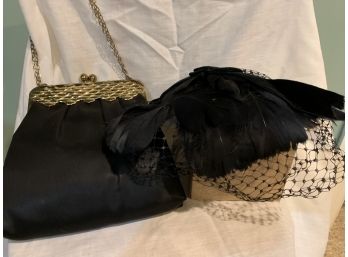 Vintage Fascinator Hat And Handbag