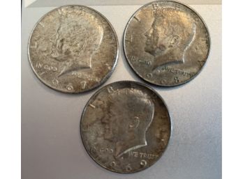 Three United States Half Dollars 1967 (no Mint) 1968D 1969D  (lot A)