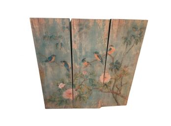 Bird And Flower Print On Wood 3 Piece Wall Art