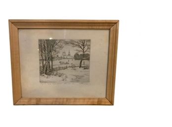 Original Pencil Art Winter Scene Signed (ineligible Signature)