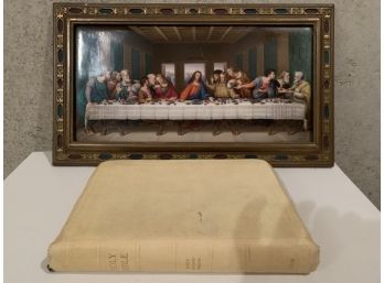 Beautiful Vintage 'The Last Supper '  Framed Picture And Bible