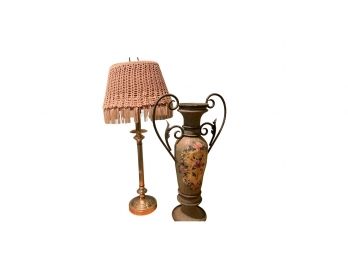 Vintage Lamp And Vintage Decorative Vase